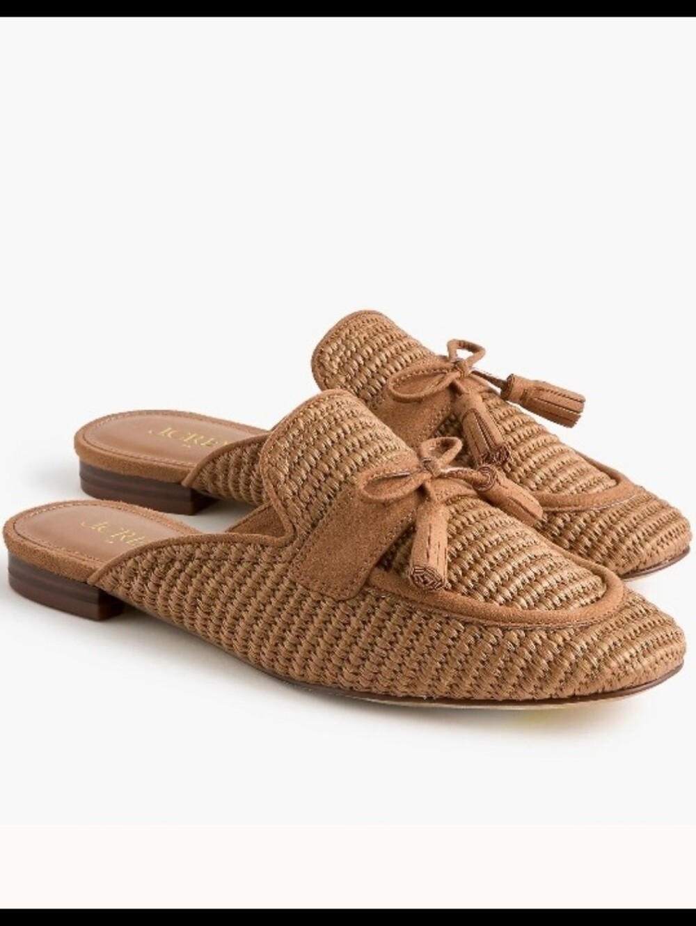 J.CREW FIRE! NIB! Woven Tassle Mules in Cedarwood Raffia. Sz 9.5 R2S!